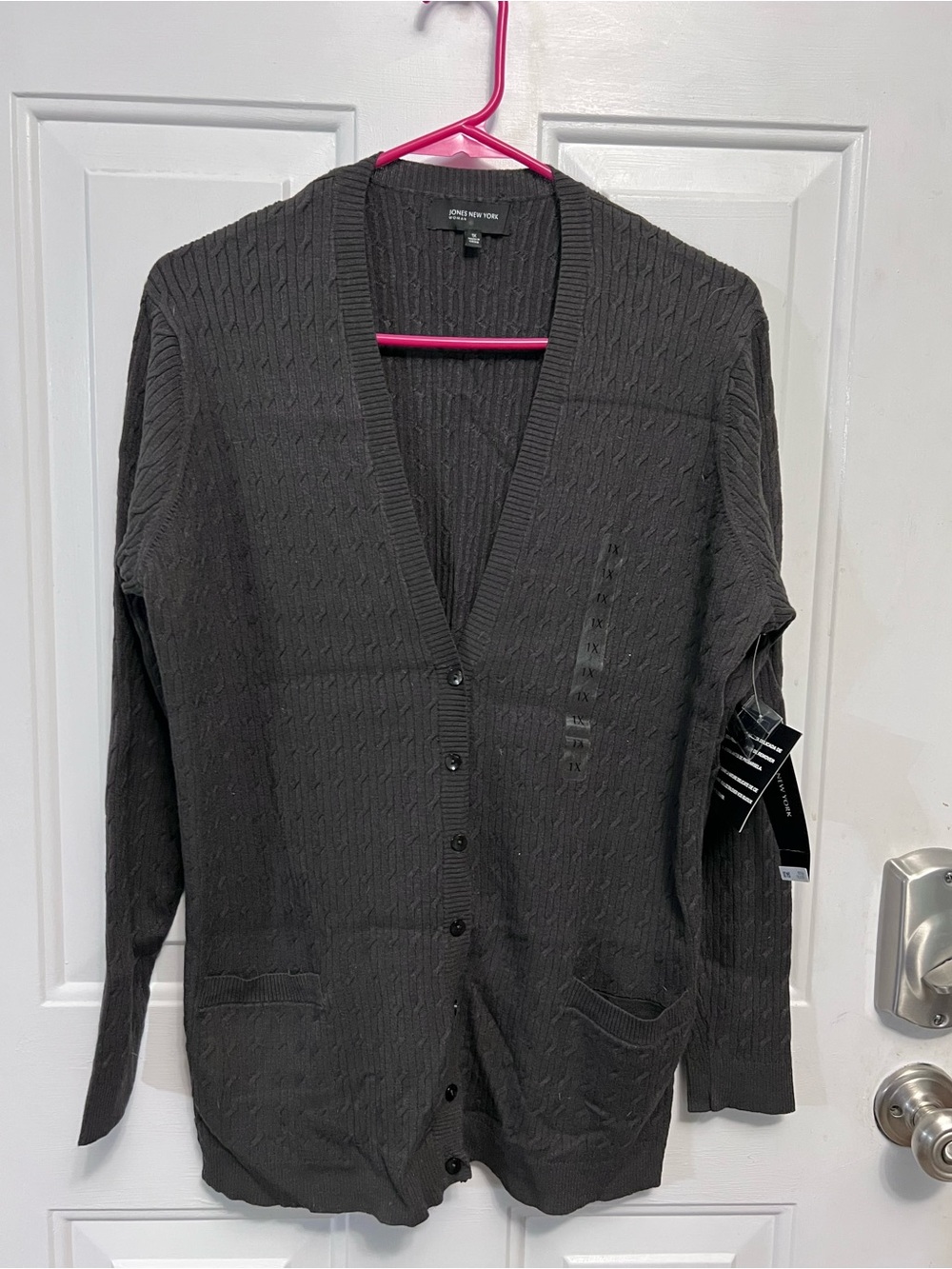 Jones New York 1X Dark Brown Mink Cardigan Textured Knit Button Front NWT $94